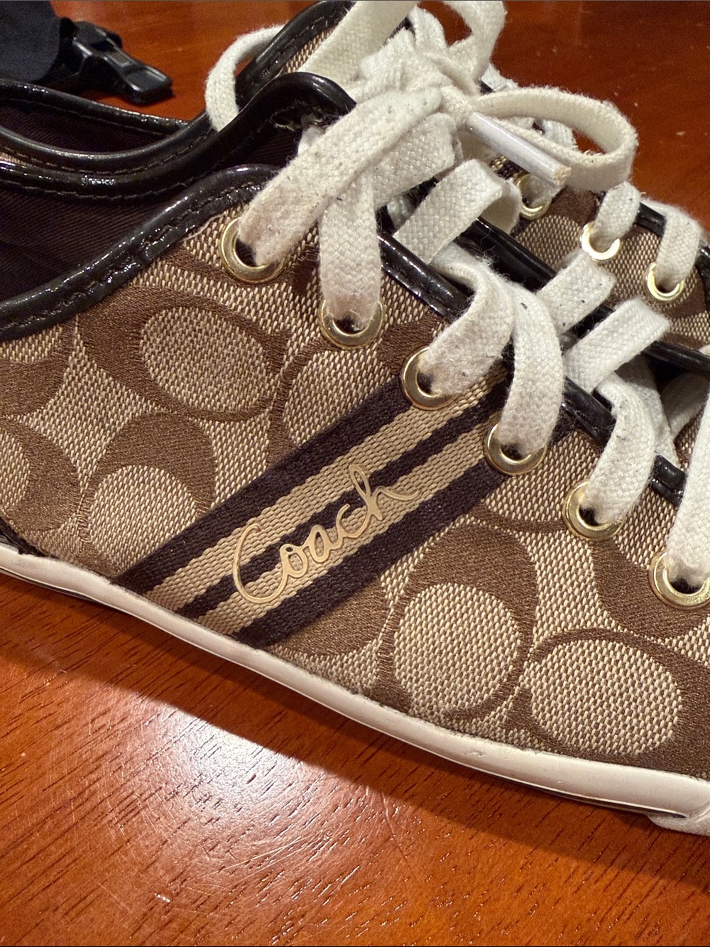 Coach Signature Canvas Low-Top Sneakers in Brown and White - Picture 2 of 6
